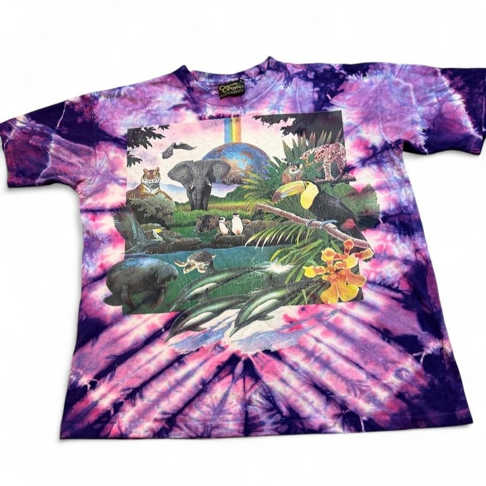 Vintage wildlife double sided tie dye single stitch T-shirt size large